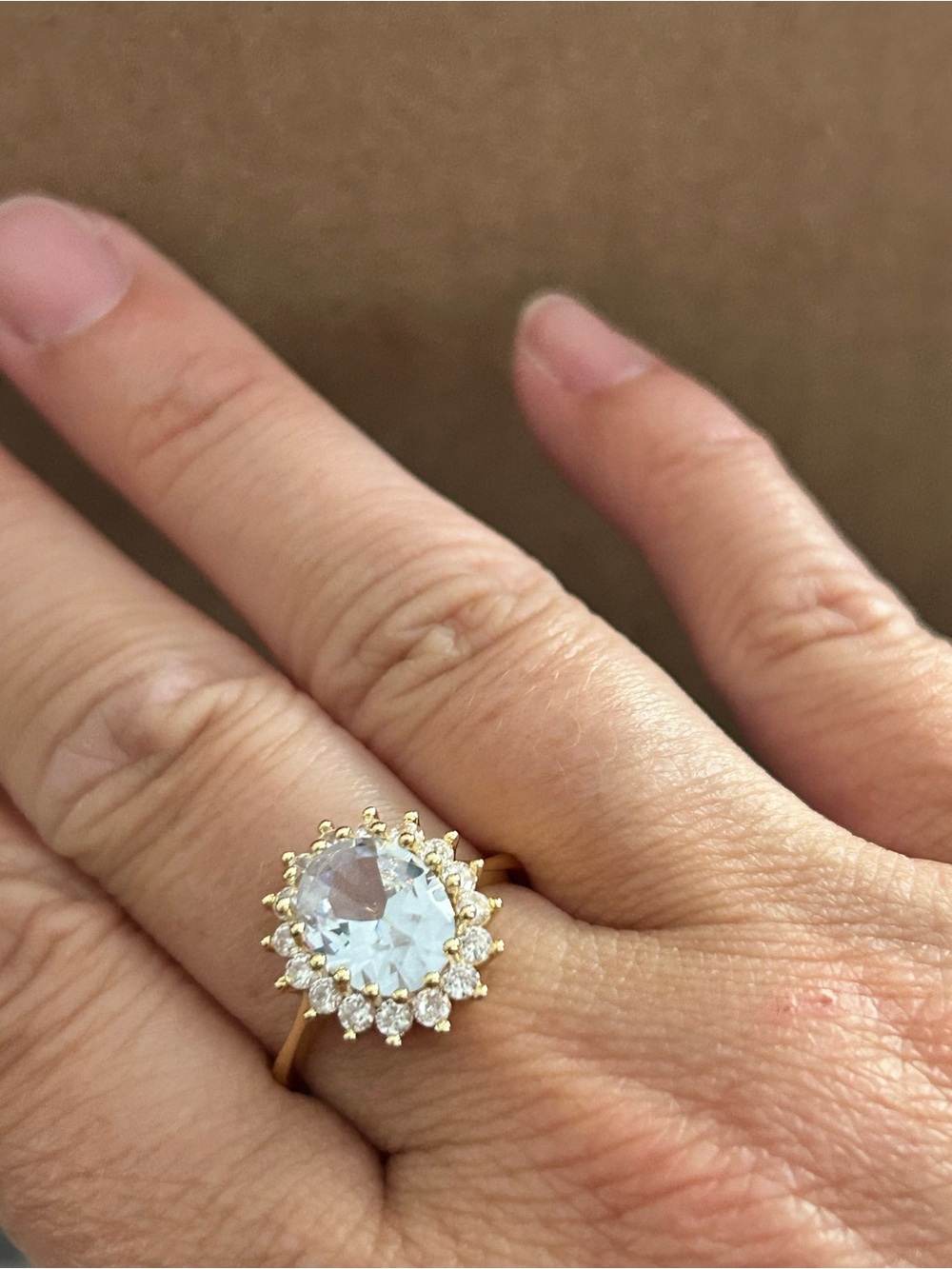 4/$100 Gold Halo Diamond Ring - clear Gemstone Statement